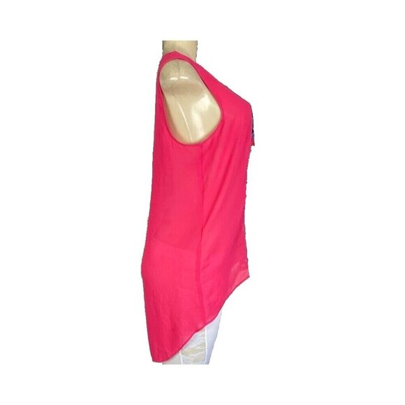Nicole Miller L Sheer Hot Pink Floral Accent Scoop Neck Step-Hem Sleeveless Top - Picture 3 of 6